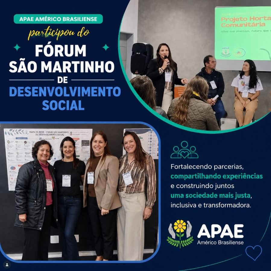 Post oficial da APAE Américo Brasiliense sobre a participação no Fórum São Martinho de Desenvolvimento Social